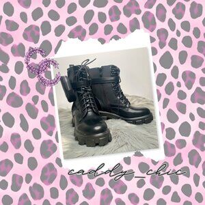 Joia Black Combat Boots - Size 39, NWOT - Edgy Style with Zipper Pouch